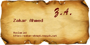 Zakar Ahmed névjegykártya